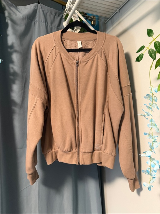 Daily Practice Jackets & Blazers - Zip-Front Bomber Jacket style sweatshirt daily practice anthropologie in Taupe